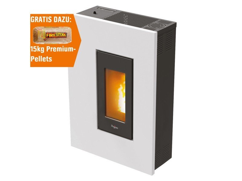 PEGASO Madison Pelletofen 5,3 kW – Stahl Weiß mit Automatik und Fernbedienung