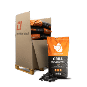 Heizfuxx Grillholzkohle in Gastro-Qualität – Palette mit 12 Säcken à 10 kg, 120 kg, Körnung 20–80 mm