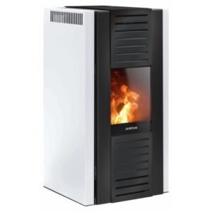 Justus Sirkos 2.0 Pelletofen 6 kW – Seidenweiß, industrielles Design mit WiFi und Vollautomatik
