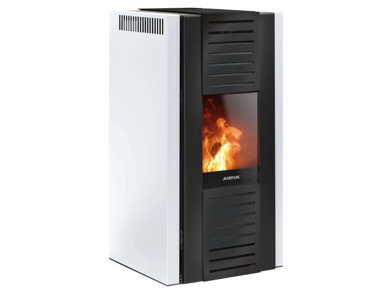 Justus Sirkos 2.0 Pelletofen 6 kW – Seidenweiß, industrielles Design mit WiFi und Vollautomatik