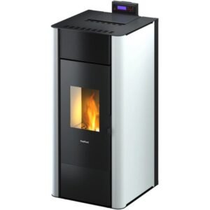 Freepoint Tesis wasserführender Pelletofen 22,8 kW – Weiß, für große Wohnbereiche mit Fernbedienung