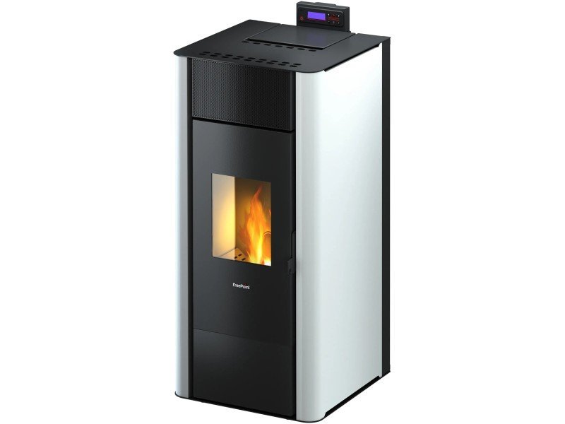 Freepoint Tesis wasserführender Pelletofen 22,8 kW – Weiß, für große Wohnbereiche mit Fernbedienung