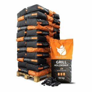Heizfuxx Grillholzkohle aus europäischem Hartholz – Körnung 20–80 mm, Palette mit 36 Säcken à 10 kg