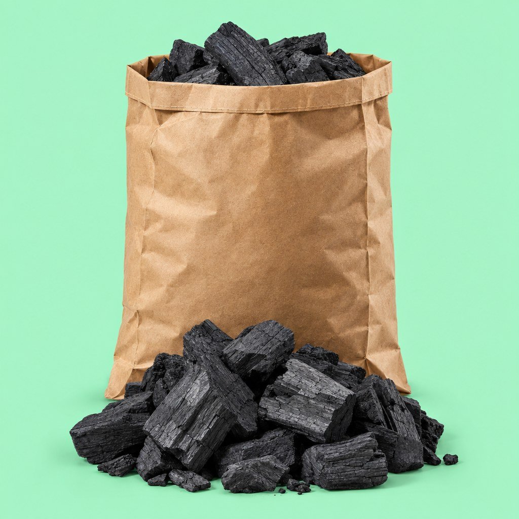 Sack Grillkohle mit Holzkohlestücken
