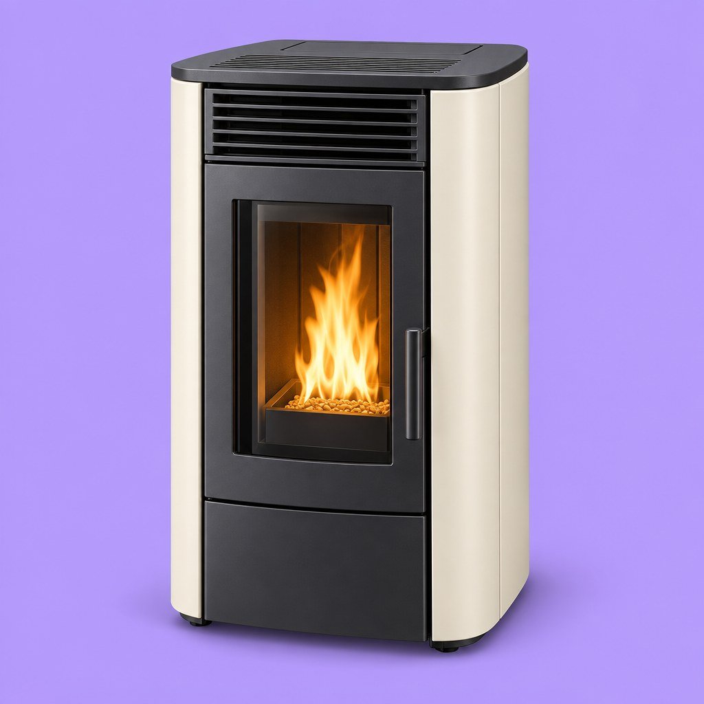Pelletofen mit Glastür und Flamme